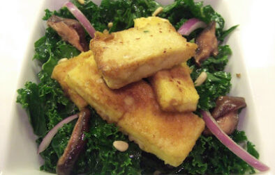 Wilted kale salad with braised tofu