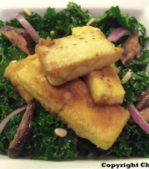 Wilted kale salad with braised tofu