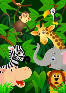 Wild animals in jungle cartoon