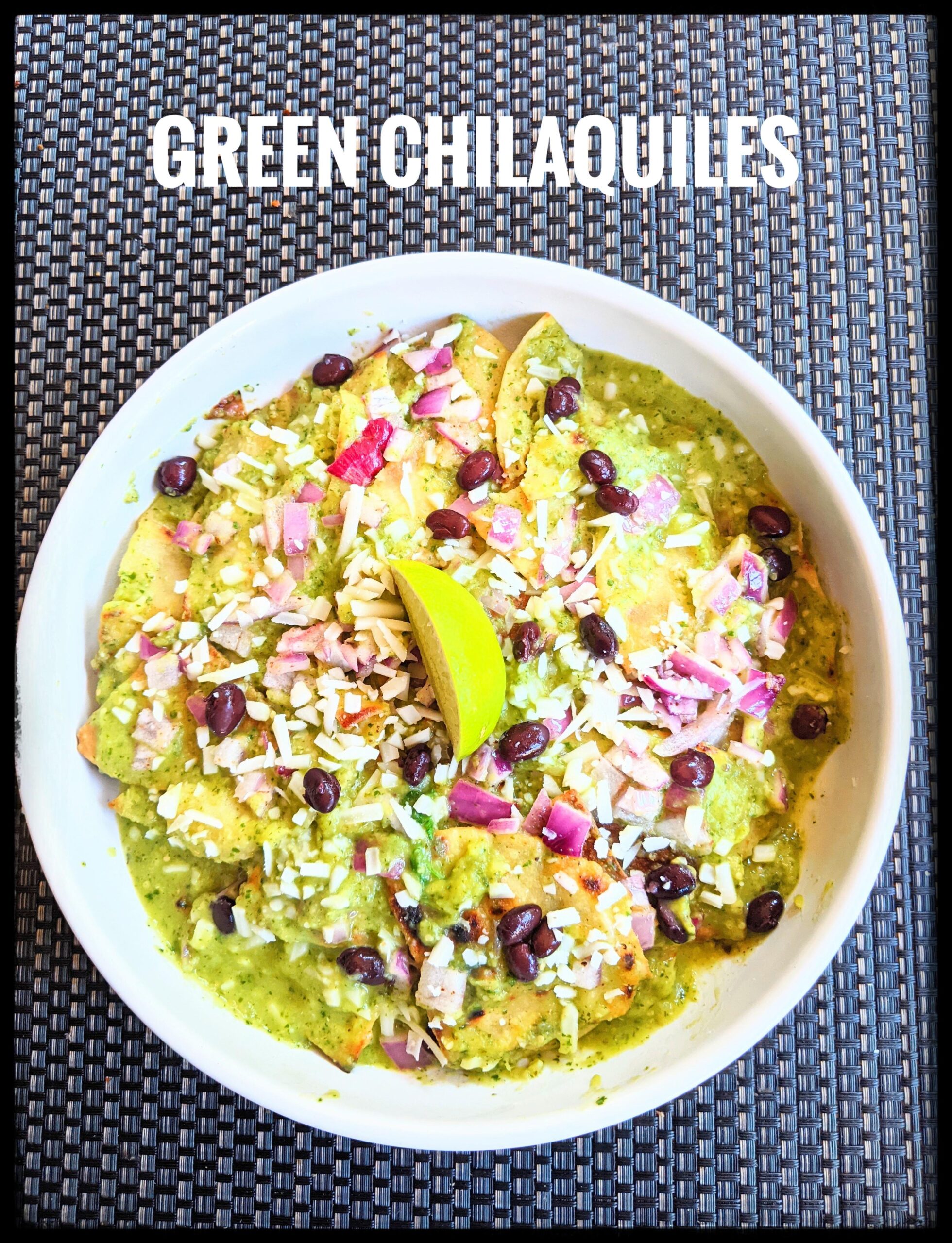 Green chilaquiles with vegan cotija cheese
