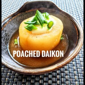 Poached daikon scallops