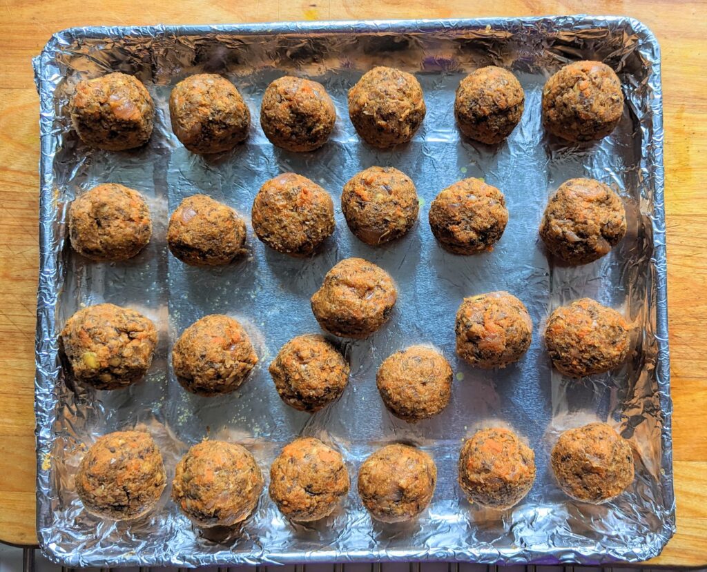 Tray of meatless meatballs